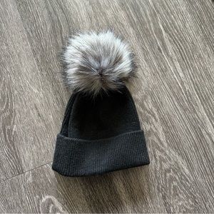Black Fur Pom Pom Knit Beanie